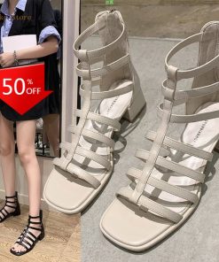 Summer New Roman Comfortable SandalsSandalsmainimage0Summer-New-Roman-Sandals-Sticky-Leather-Open-Toe-Square-Heel-Pu-Roman-Shoes-Cross-Strap-Zipper