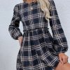 Early Fall New Plaid Oversized O Neck DressDressesmainimage0Women-2022-Early-Fall-New-Plaid-Oversized-O-Neck-Long-Sleeve-Waist-Pleated-Dress-For-Ladies
