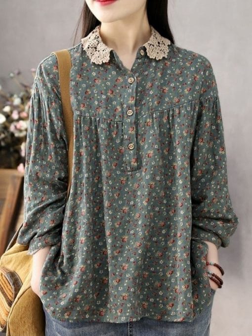 Women’s Casual Cotton Floral Print BlousesTopsmainimage0Women-Long-Sleeve-Casual-Shirts-New-2022-Spring-Vintage-Style-Lace-Collar-Floral-Print-Loose-Female