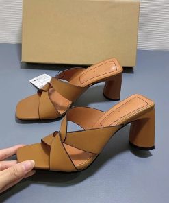 Summer New Women’s Brown Leather SandalsSandalsmainimage0ZARZ-2022-Summer-New-Women-s-Shoes-Brown-Thick-Heeled-Leather-Sandals-Square-Toe-Cross-With