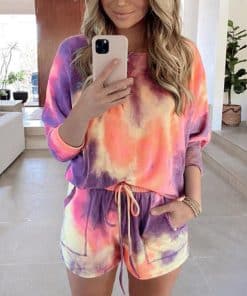 2 Piece Summer Set Shorts+ShirtSwimwearsmainimage0hirigin-New-Tie-Dye-Colorful-2Pieces-Sets-Women-Tracksuits-Casual-Long-Sleeve-Pullovers-Lace-Up-Shorts