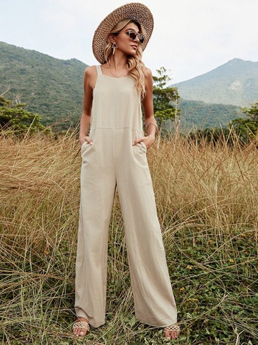 New Women’s Solid Color Casual JumpsuitSwimwearsmainimage12022-New-Women-s-Solid-Color-Strapless-Casual-All-Match-Oversized-Long-Jumpsuits-Adjustable-For-Fashion