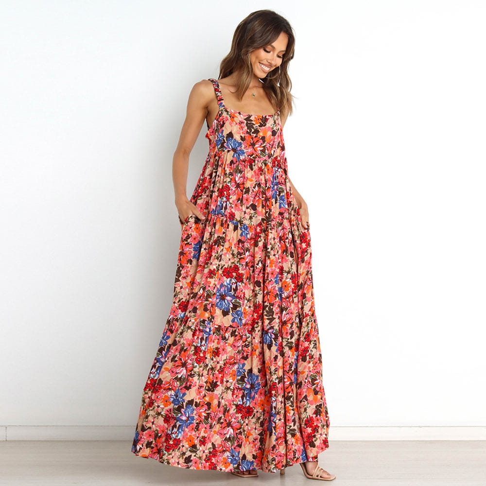 Sexy Print Boho Sleeveless Backless Maxi Dress – Miggon