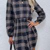 Early Fall New Plaid Oversized O Neck DressDressesmainimage1Women-2022-Early-Fall-New-Plaid-Oversized-O-Neck-Long-Sleeve-Waist-Pleated-Dress-For-Ladies