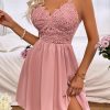 Spring Summer New High Waist Lace Pink DressDressesmainimage22022-Spring-Summer-New-High-Waist-Lace-Pink-Open-Back-Bow-Sling-Strapless-Chic-Dress-For