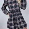 Early Fall New Plaid Oversized O Neck DressDressesmainimage2Women-2022-Early-Fall-New-Plaid-Oversized-O-Neck-Long-Sleeve-Waist-Pleated-Dress-For-Ladies