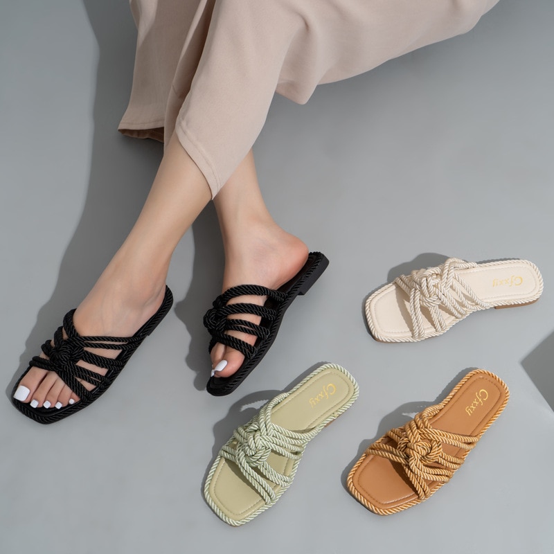 Women’s Slippers Personality Hemp Rope Upper Design Flat Sandals – Miggon