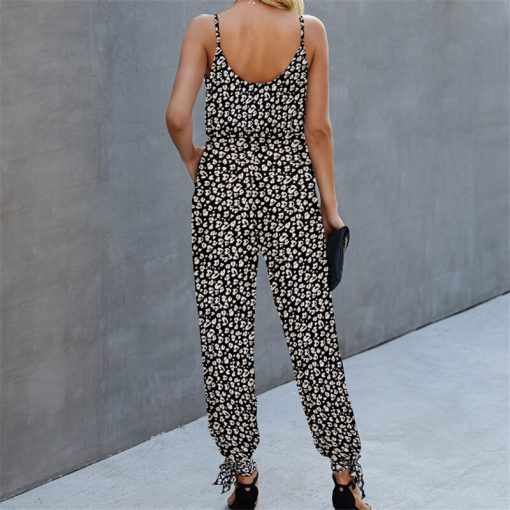 Women’s Summer Casual Loose Leopard Sleeveless RompersSwimwearsmainimage2Women-Summer-Casual-Loose-Romper-Leopard-Sleeveless-Deep-V-Neck-Side-Split-Lace-Up-Trousers-High