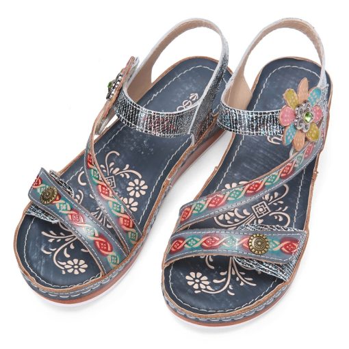 Women’s Flower Decor Vintage Casual Comfort Open Toe Platform SandalsSandalsmainimage2Women-s-Sandals-Flower-Decor-Vintage-Casual-Comfort-Open-Toe-Platform-Light-Slipper-Multicolour-Velcro-Slides