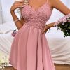 Spring Summer New High Waist Lace Pink DressDressesmainimage32022-Spring-Summer-New-High-Waist-Lace-Pink-Open-Back-Bow-Sling-Strapless-Chic-Dress-For