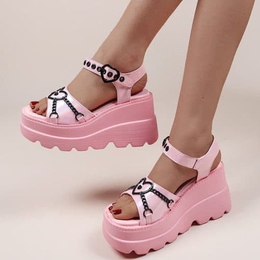 Hot Sale Trendy Platform SandalsSandalsmainimage3Brand-New-2022-Summer-Platform-Sandals-For-Women-Sweet-Gothic-Punk-Heart-Chain-Buckle-Comfy-Wedge