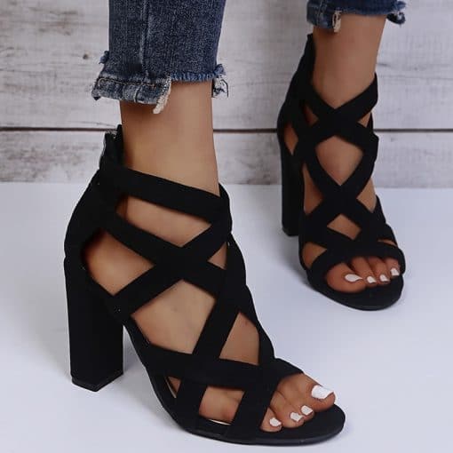 Women’s Open Toe High Heel Sandals-PumpsSandalsmainimage3Women-Pumps-Sandals-Summer-Open-Toe-High-Heels-Low-Block-Heel-Shoes-Gladiator-Zipper-Thick-With