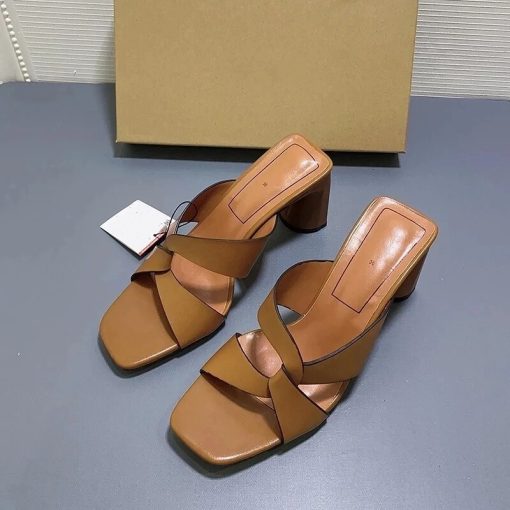 Summer New Women’s Brown Leather SandalsSandalsmainimage3ZARZ-2022-Summer-New-Women-s-Shoes-Brown-Thick-Heeled-Leather-Sandals-Square-Toe-Cross-With