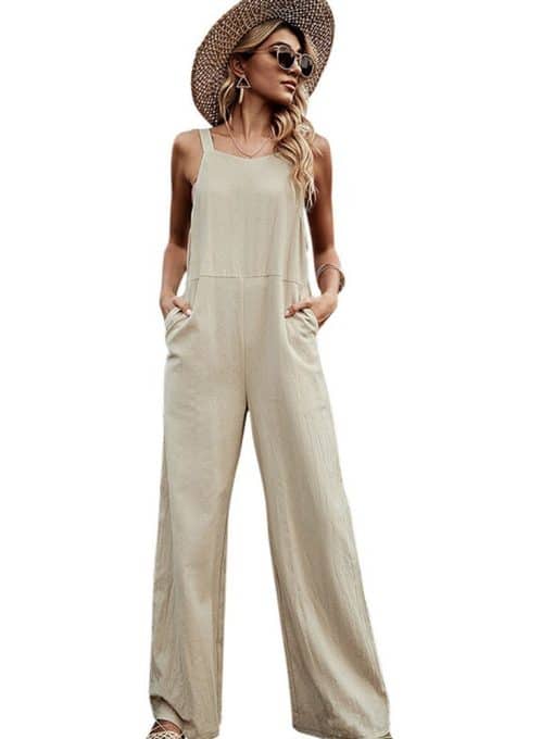 New Women’s Solid Color Casual JumpsuitSwimwearsmainimage42022-New-Women-s-Solid-Color-Strapless-Casual-All-Match-Oversized-Long-Jumpsuits-Adjustable-For-Fashion