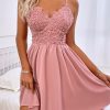 Spring Summer New High Waist Lace Pink DressDressesmainimage42022-Spring-Summer-New-High-Waist-Lace-Pink-Open-Back-Bow-Sling-Strapless-Chic-Dress-For