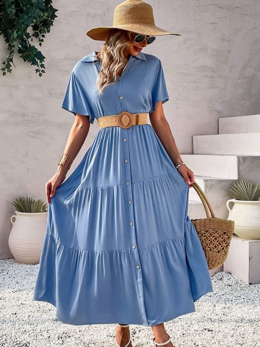 New Ladies Vintage Elegant Solid Long Dress – Miggon