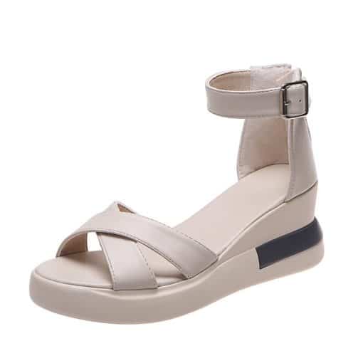 Ladies Summer Wedge Open Toe Cute SandalsSandalsmainimage4Summer-Wedge-Shoes-for-Women-Sandals-Solid-Color-Open-Toe-High-Heels-Casual-Ladies-Buckle-Strap