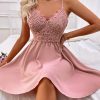 Spring Summer New High Waist Lace Pink DressDressesmainimage52022-Spring-Summer-New-High-Waist-Lace-Pink-Open-Back-Bow-Sling-Strapless-Chic-Dress-For