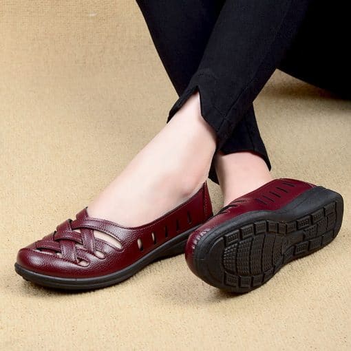 Trending Summer Flat Korean Mom Genuine LoafersFlatsmainimage5Breathable-Flats-Female-Shoes-Summer-2021-New-Arrival-Genuine-Leather-Flats-Woman-Leather-Loafers-Mom-Casual