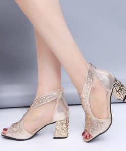 Women’s Bling Diamond Square SandalsSandalsmainimage5Fashion-Women-Sandals-Bling-7cm-High-Heels-Diamond-Summer-Square-Heel-Women-Shoes-Wedding-Shoes-Leather