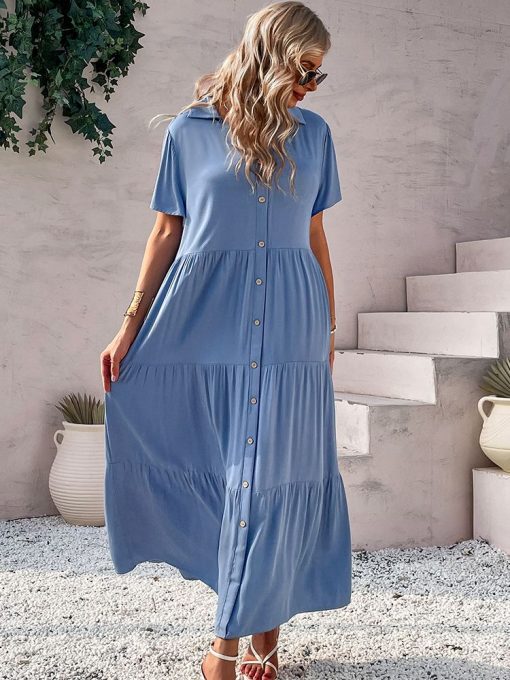New Ladies Vintage Elegant Solid Long Dress – Miggon