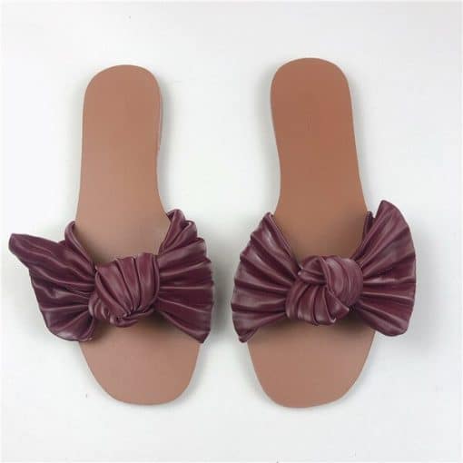 Women’s Butterfly Knot Comfortable Flat SlippersSandalsmainimage5Shoes-Women-Low-Female-Slippers-Luxury-Slides-Soft-2021-Designer-Flat-Summer-PU-Fretwork-Basic-Rubber