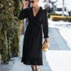 Hot Sale Spring Summer New Temperament Long DressDressesmainimage5Spring-New-Temperament-Long-Dress-Women-Casual-Full-Sleeve-Ruffles-V-Neck-Solid-Dresses-For-Ladies