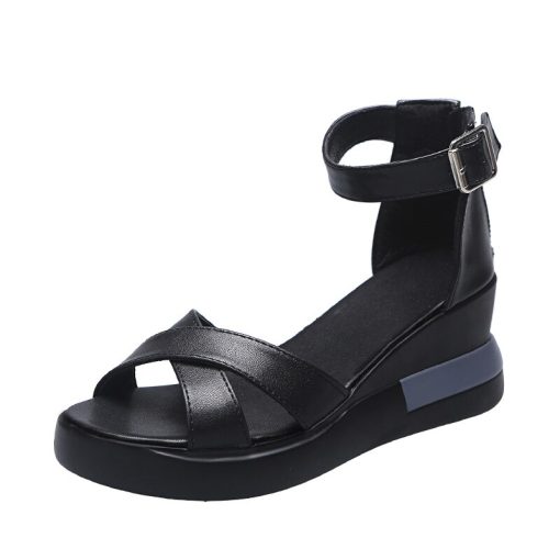 Ladies Summer Wedge Open Toe Cute SandalsSandalsmainimage5Summer-Wedge-Shoes-for-Women-Sandals-Solid-Color-Open-Toe-High-Heels-Casual-Ladies-Buckle-Strap