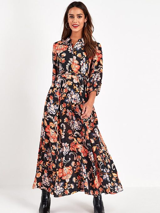 Vintage Floral Print Maxi Long Dress – Miggon