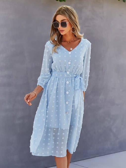 V Neck Bandage Buttons High Waist Dot Long DressDressesvariantimage0Dot-Long-Sleeve-V-Neck-Bandage-Buttons-High-Waist-Dress-2022-Spring-Summer-Fashion-Casual-Chic