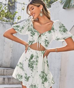 Sexy Hollow Out Summer Mini DressDressesvariantimage0Simplee-Sexy-hollow-out-puff-sleeve-lace-up-print-green-corset-dress-summer-Ruffle-holiday-women