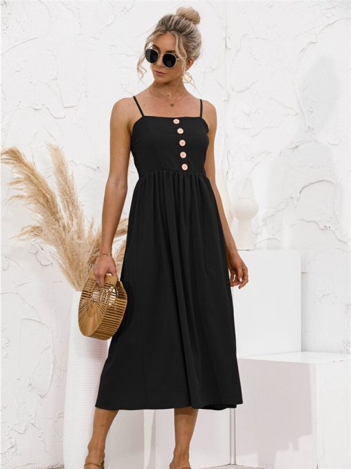 Summer Women’s Spaghetti Strap Button DressDressesvariantimage0Summer-Women-s-Spaghetti-Strap-Button-Dress-2022-New-Party-Beach-Sundress-Ladies-Solid-Sexy-Long