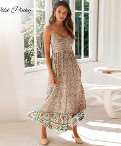 New Women’s Long Maxi DressDressesvariantimage0WildPinky-New-Women-Long-Maxi-Dress-Fashion-Spaghetti-Strap-Floral-Print-Beach-Dresses-V-neck-Ruffles
