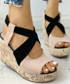 Summer Casual Platform Blocking High Wedge Heel Elegant SandalsSandalsvariantimage0Women-Sandals-Summer-Casual-Platform-Shoes-Color-Blocking-High-Wedges-Heels-Elegant-Laides-Casual-Buckle-Strap