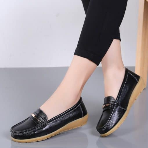 New Flat Leather Women’s Loafers – Miggon