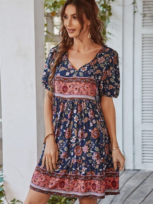 Ladies Boho Short Floral Print Summer Dress – Miggon