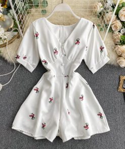 New Summer Fashion Printed Short Jumpsuits-RompersSwimwearsvariantimage1Rompers-Womens-Jumpsuit-Shorts-2022-New-Summer-Fashion-Printed-Short-Sleeve-Slim-Casual-Overall-Female-White