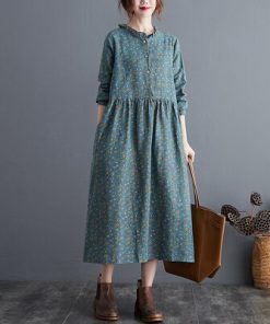 Women’s Cotton Linen Casual Long DressDressesvariantimage1Women-Cotton-Linen-Casual-Long-Dress-New-2020-Autumn-Vintage-Floral-Print-Stand-Collar-Ladies-Elegant