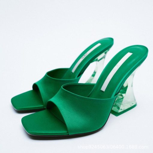 Women’s Comfortable High Heel Sandals-PumpsSandalsvariantimage22021-Latest-Summer-and-Autumn-Women-s-Green-shoes-Silky-Wide-Band-Transparent-High-Heel-Comfortable