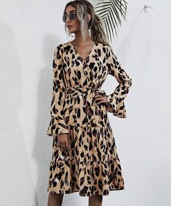 New Women’s Midi Long DressDressesvariantimage22021-Spring-New-Women-s-Midi-Dress-with-Ruffles-Cuffs-Long-Sleeve-Leopard-Print-Dresses-Female