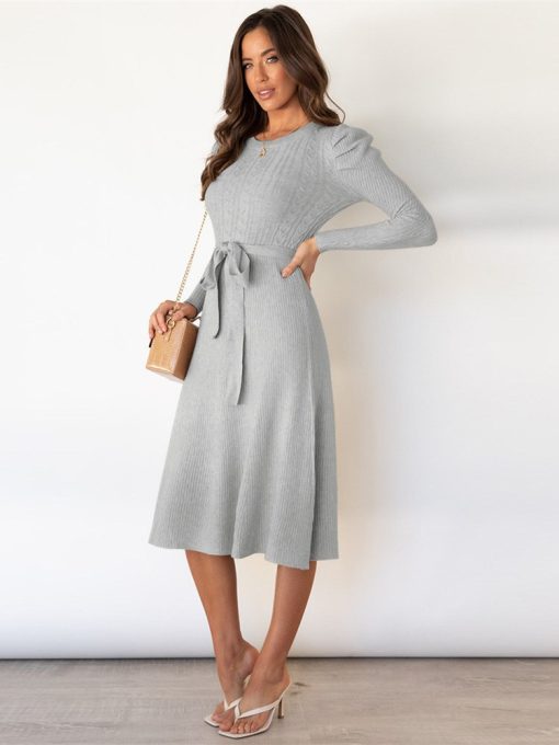 New Bubble Long Sleeve Knitted DressDressesvariantimage2Autumn-Winter-New-Bubble-Long-Sleeve-Knit-Dress-Women-s-2022-Temperament-Thin-High-Waisted-Big