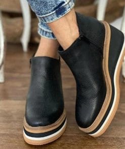 Women’s Fashion Short BootsBootsvariantimage3Fashion-Women-Short-Boots-Round-Toe-High-Top-Platform-Wedges-Retro-Booties-Soft-Leather-Zipper-Comfortable