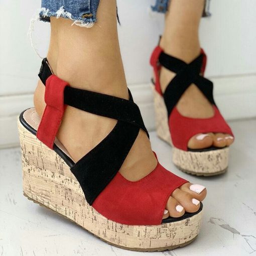 Summer Casual Platform Blocking High Wedge Heel Elegant SandalsSandalsvariantimage4Women-Sandals-Summer-Casual-Platform-Shoes-Color-Blocking-High-Wedges-Heels-Elegant-Laides-Casual-Buckle-Strap