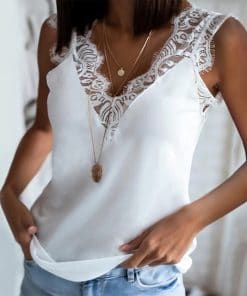 Women’s White Lace V-Neck Solid Tops ShirtsTops2022-Lace-V-Neck-Solid-Women-Vest-Top-Strap-Tank-Tops-Casual-Sleeveless-Shirts-Blouse-Camisetas.jpg_640x640