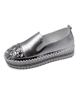 Women’s Round Toe Silver Bling Flat LoafersFlatsS17bbbfed645a4dc5bc0fa95a90705b4