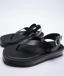 Women’s Black Flat Leather Fashion Flip-Flop Gladiator SandalsSandalsSummer-Women-Shoes-Black-Flat-Leather-Fashion-Sandals-Flip-flop-ZA-Lace-up-Thick-soled-Ankle.jpg_Q90.jpg_