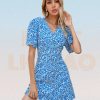 Casual A-line Dress Boho Summer Mini DressDressesmainimage0Blue-Printing-Single-Breasted-Chiffon-Dress-Women-Summer-2022-Floral-Short-Sleeve-V-neck-Casual-A
