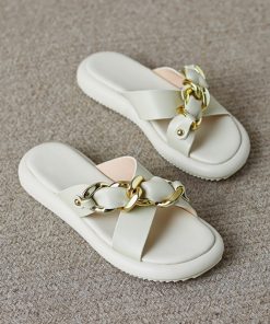 New Trendy Casual Flat Fashion Chain SlippersSandalsmainimage0Fad-Flats-Women-Slippers-Summer-2022-New-Trend-Casual-Platform-Shoes-Dress-Beach-Slides-Designer-Flip