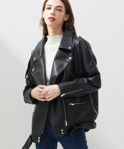 Women’s Black Leather JacketTopsmainimage0Fitaylor-PU-Faux-Leather-Jacket-Women-Loose-Sashes-Casual-Biker-Jackets-Outwear-Female-Tops-BF-Style