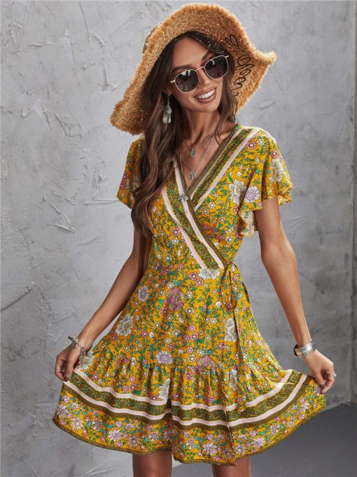 Casual V Neck Party Beach Mini Dress SundressDressesmainimage0Ladies-Vintage-Bohemian-Print-Short-Boho-Summer-Dress-Women-Casual-V-Neck-Party-Beach-Mini-Dress